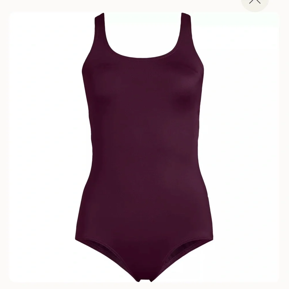 Lands' End Tugless Low Leg One Piece Swimsuit BlackBerry - Picture 4 of 5